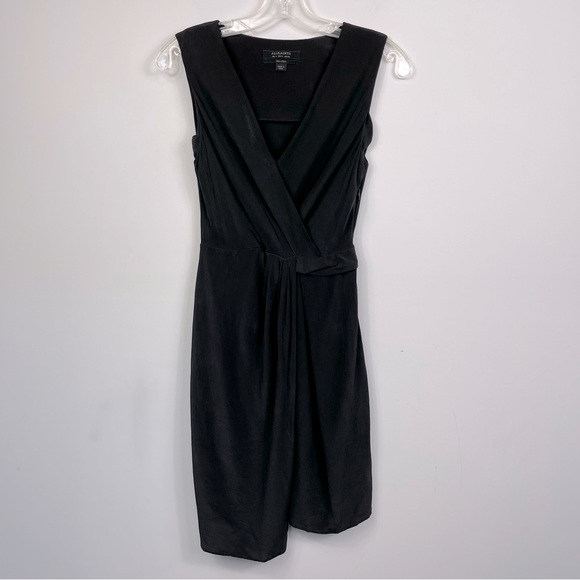 All Saints 100% Silk Peak Drape Crepe Matte Finish Minimalist Black Mini Dress 0 - Picture 5 of 16